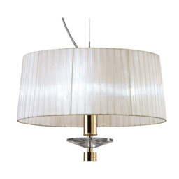 Tiffany Pendant 3+1 Light E27+G9, French Gold With White Shade & Clear Crystal - thumbnail 5
