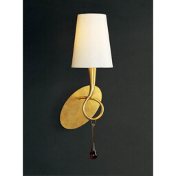 Paola Wall Lamp 1 Light E14, Gold Painted With Cream Shade & Amber Glass Droplets - thumbnail 2