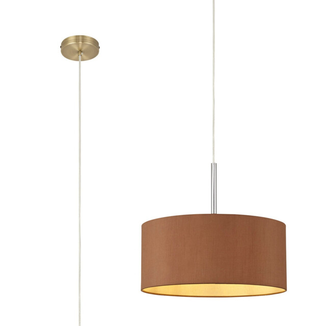 Baymont Antique Brass E27 Single Pendant With 40cm x 18cm Dual Faux Silk Shade, Raw Cocoa/Grecian Bronze - image 1