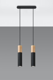 Pablo Twin Hanging Pendant Light Black, Natural Wood GU10 - thumbnail 2