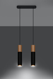 Pablo Twin Hanging Pendant Light Black, Natural Wood GU10 - thumbnail 3