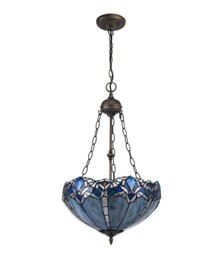 Worcester 2 Light Uplighter Ceiling Pendant E27 With 40cm Tiffany Shade, Blue, Clear Crystal, Aged Antique Brass - thumbnail 3