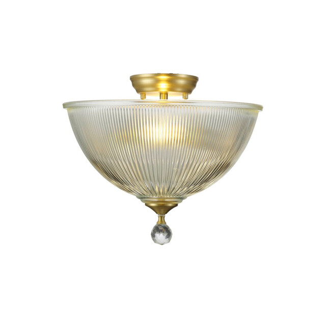 Dresden 2 Light Semi Flush Ceiling Lamp E27 With Dome 38cm Glass Shade Satin Gold, Clear - image 1