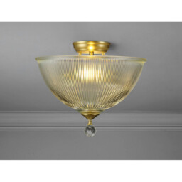 Dresden 2 Light Semi Flush Ceiling Lamp E27 With Dome 38cm Glass Shade Satin Gold, Clear - thumbnail 3