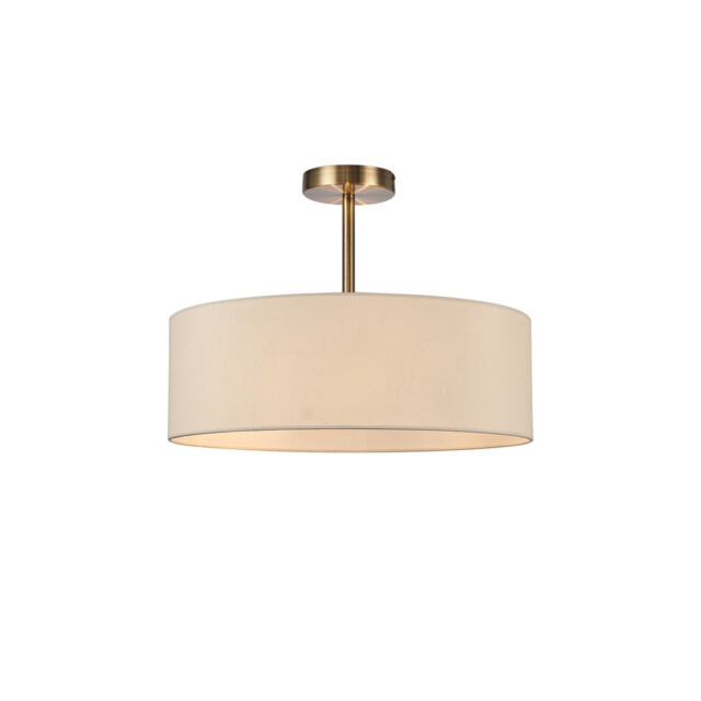 Baymont Antique Brass 3 Light E27 Semi Flush Fixture, With 45cm x 15cm Faux Silk Shade, Ivory Pearl/White Laminate - image 1