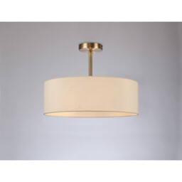 Baymont Antique Brass 3 Light E27 Semi Flush Fixture, With 45cm x 15cm Faux Silk Shade, Ivory Pearl/White Laminate - thumbnail 2