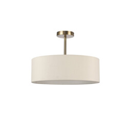 Baymont Antique Brass 3 Light E27 Semi Flush Fixture, With 45cm x 15cm Faux Silk Shade, Ivory Pearl/White Laminate - thumbnail 5