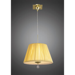 Siena Pendant Round 1 Light E27, Polished Brass With Amber Cream Shade And Clear Crystal - thumbnail 2