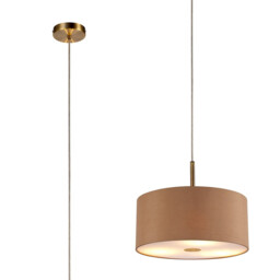 Baymont Antique Brass 3 Light E27 Single Pendant With 40cm x 18cm Dual Faux Silk Shade, Antique Gold/Ruby