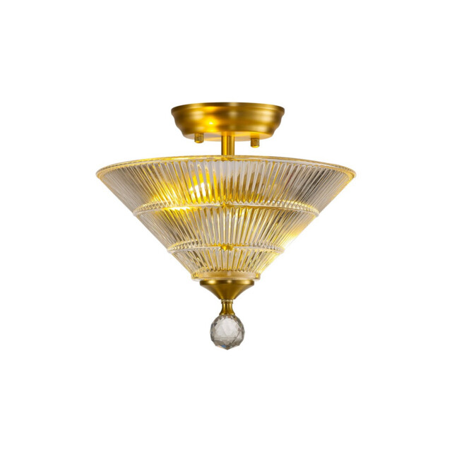 Dresden 2 Light Semi Flush Ceiling Lamp E27 With Cone 30cm Glass Shade Satin Gold, Clear - image 1