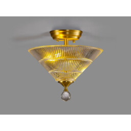 Dresden 2 Light Semi Flush Ceiling Lamp E27 With Cone 30cm Glass Shade Satin Gold, Clear - thumbnail 3