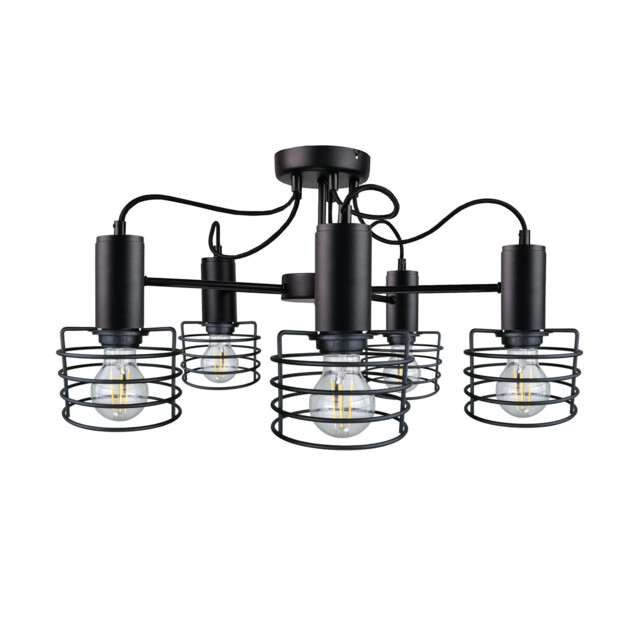 Rune Multi Arm Semi Flush Ceiling Light Black, 60cm, 5x E27