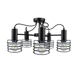 Rune Multi Arm Semi Flush Ceiling Light Black, 60cm, 5x E27
