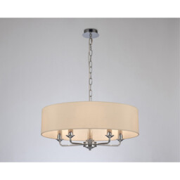 Banyan 5 Light Multi Arm Pendant, E14 Polished Chrome With 60cm x 15cm Faux Silk Shade, Ivory Pearl/White Laminate - thumbnail 2