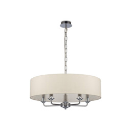 Banyan 5 Light Multi Arm Pendant, E14 Polished Chrome With 60cm x 15cm Faux Silk Shade, Ivory Pearl/White Laminate - thumbnail 5