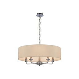 Banyan 5 Light Multi Arm Pendant, E14 Polished Chrome With 60cm x 15cm Faux Silk Shade, Ivory Pearl/White Laminate - thumbnail 1