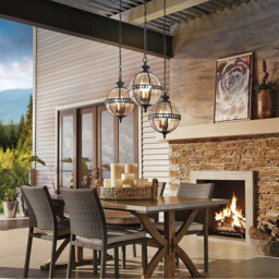 Halleron 3 Light Outdoor Pedestal Lantern Grey IP44, E14 - thumbnail 2