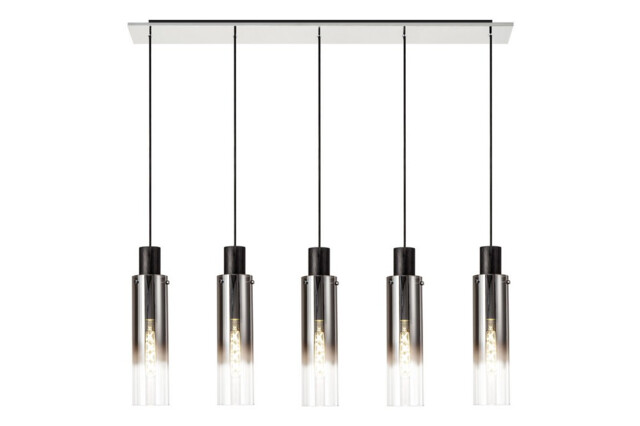 Peekskill Linear Pendant, 5 Light Adjustable E27, Black, Smoke Fade Glass - image 1