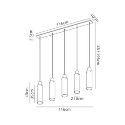 Peekskill Linear Pendant, 5 Light Adjustable E27, Black, Smoke Fade Glass - thumbnail 2