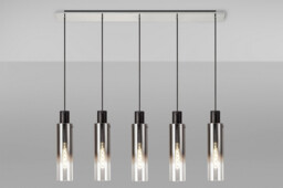 Peekskill Linear Pendant, 5 Light Adjustable E27, Black, Smoke Fade Glass - thumbnail 3