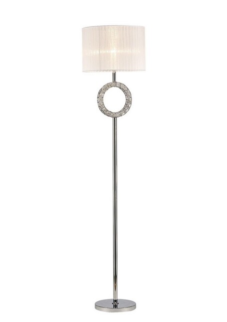 Florence Round Floor Lamp with White Shade 1 Light Polished Chrome, Crystal - image 1