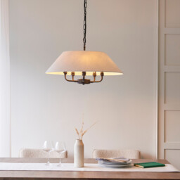 Lille Multi Arm Pendant Ceiling Light Matt Black & Natural Faux Linen 5x B22 - thumbnail 2
