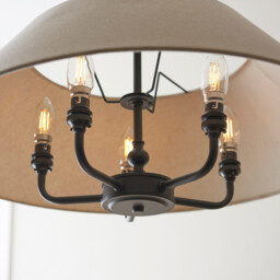 Lille Multi Arm Pendant Ceiling Light Matt Black & Natural Faux Linen 5x B22 - thumbnail 5