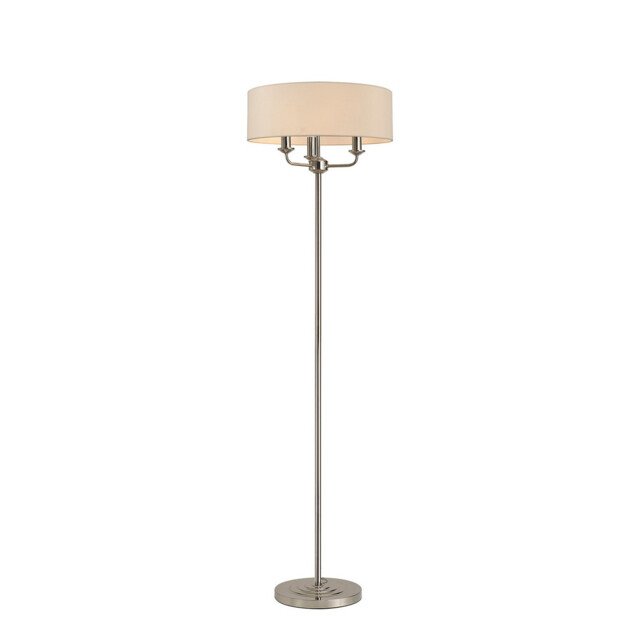 Banyan 3 Light Switched Floor Lamp With 45cm x 15cm Faux Silk Shade, Polished Nickel/Ivory Pearl - image 1