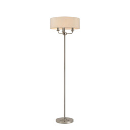 Banyan 3 Light Switched Floor Lamp With 45cm x 15cm Faux Silk Shade, Polished Nickel/Ivory Pearl - thumbnail 1