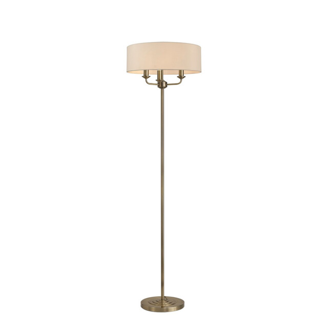 Banyan 3 Light Switched Floor Lamp With 45cm x 15cm Dual Faux Silk Shade, Nude Beige/Moonlight Antique Brass - image 1