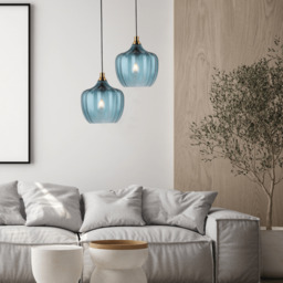Polis Dome Pendant Ceiling Light Ink Blue - Antique Brass 1xE27 - thumbnail 2