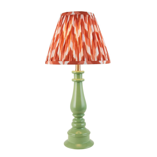 Myrtle Cotswold Green Table Lamp with Apricot Orange Fabric Zigzag Shade 25cm B22 - image 1