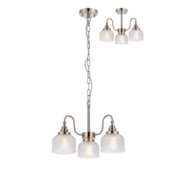 DeRuyter 47cm Semi Flush/Pendant, 3 Light E27, Satin Nickel/Clear Glass - thumbnail 1