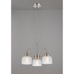 DeRuyter 47cm Semi Flush/Pendant, 3 Light E27, Satin Nickel/Clear Glass - thumbnail 3