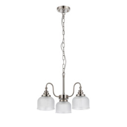 DeRuyter 47cm Semi Flush/Pendant, 3 Light E27, Satin Nickel/Clear Glass - thumbnail 5