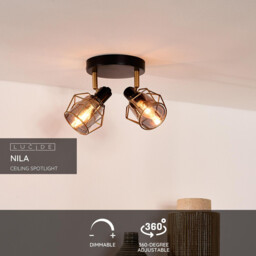 Nila Vintage Twin Ceiling Spotlight - 2xE14 - Black - thumbnail 3