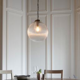 Brydon 35cm Globe Ceiling Pendant Antique Brass, Clear Glass, E27 - thumbnail 3