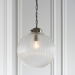 Brydon 35cm Globe Ceiling Pendant Antique Brass, Clear Glass, E27 - thumbnail 2