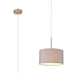 Baymont Antique Brass E27 Single Pendant With 30cm x 17cm Faux Silk Shade, Grey/White Laminate - thumbnail 1