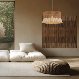 Zambelis Cylindrical Pendant Ceiling Light Natural Rope-Brown Beige 1xE27 - thumbnail 2