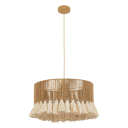 Zambelis Cylindrical Pendant Ceiling Light Natural Rope-Brown Beige 1xE27 - thumbnail 1