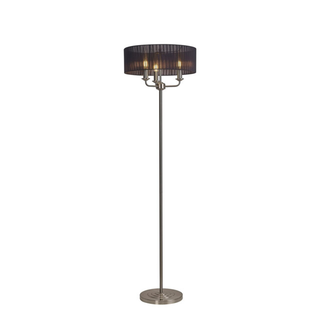 Banyan 3 Light Switched Floor Lamp With 45cm x 15cm Black Organza Shade Satin Nickel/Black - image 1