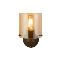 Sweden 1 Light Wall Lamp Mocha Metal & Amber Glass - thumbnail 1