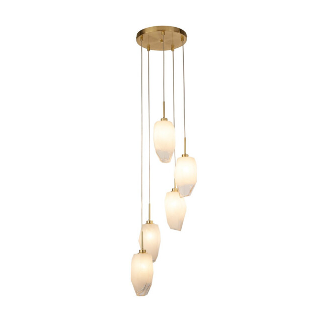 Rocky 5 Light Cluster Light Drop Celling Pendant, Satin Brass Metal & Glass - image 1