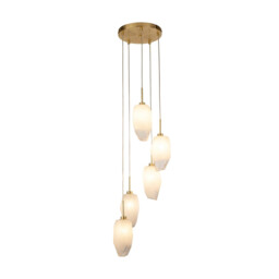 Rocky 5 Light Cluster Light Drop Celling Pendant, Satin Brass Metal & Glass - thumbnail 1