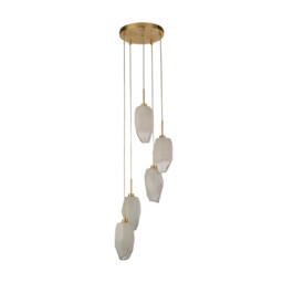 Rocky 5 Light Cluster Light Drop Celling Pendant, Satin Brass Metal & Glass - thumbnail 2