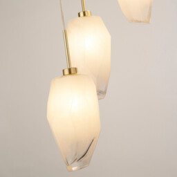 Rocky 5 Light Cluster Light Drop Celling Pendant, Satin Brass Metal & Glass - thumbnail 3