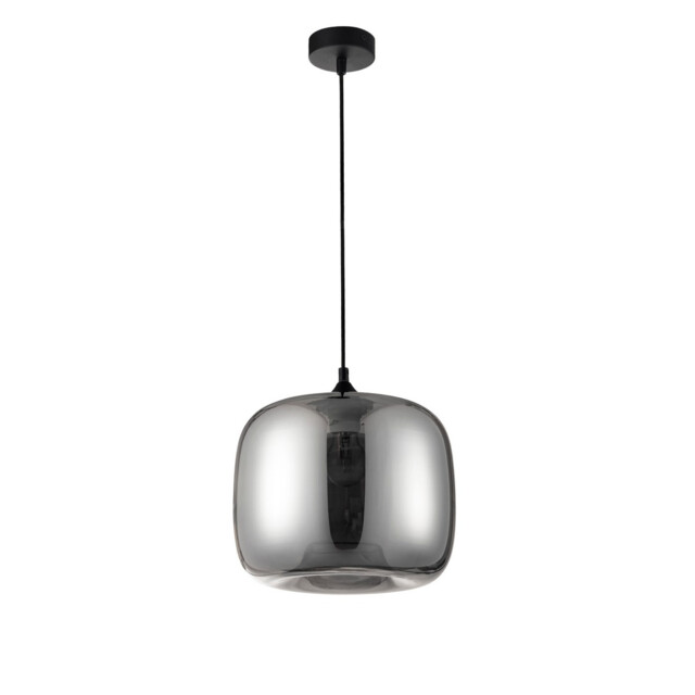 Savaz 28cm Dome Pendant Ceiling Light Chrome Glass Black Metal Black Fabric Wire LED E27 - image 1