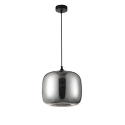 Savaz 28cm Dome Pendant Ceiling Light Chrome Glass Black Metal Black Fabric Wire LED E27