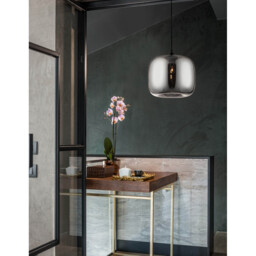 Savaz 28cm Dome Pendant Ceiling Light Chrome Glass Black Metal Black Fabric Wire LED E27 - thumbnail 2